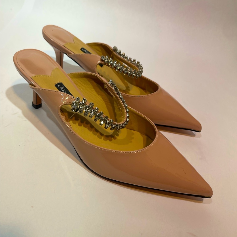 JiaBinji Women High Heels Sandals Mules Rhinestone Strap 2 inches Stiletto
